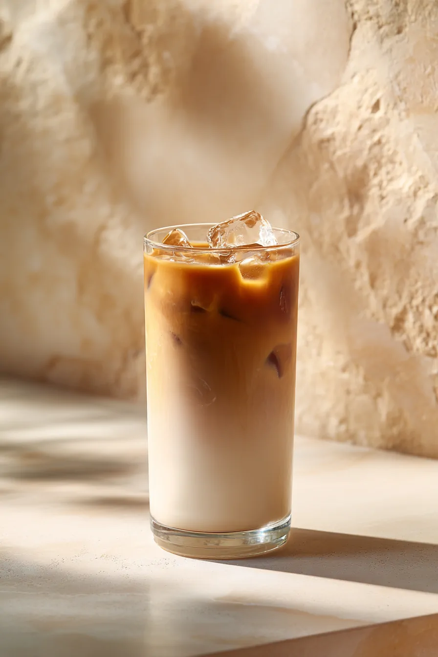 Latte gelado de coco servido em copo
